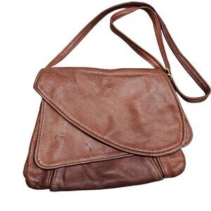 Vintage Victoria Leather Brown Crossbody Tulip Bag Multiple Storage Pockets